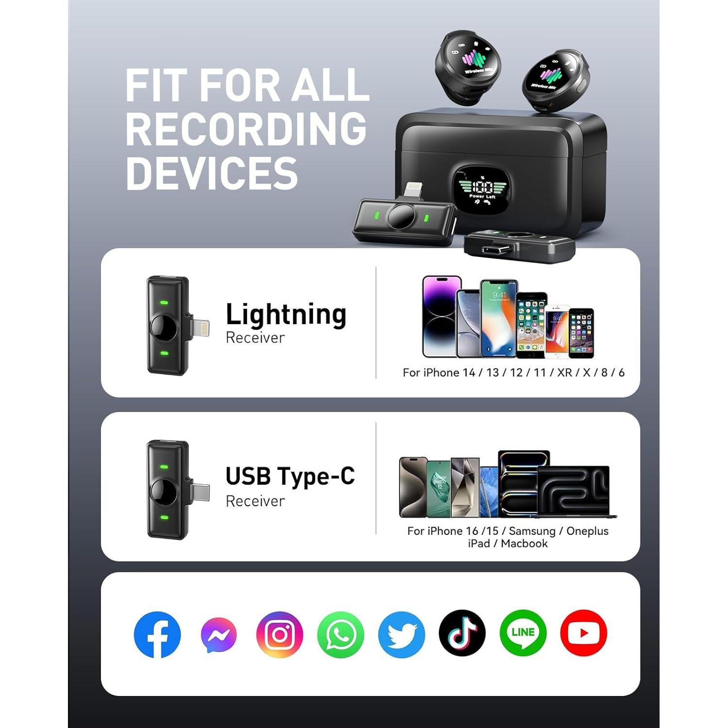 Micrófono Lavalier Inalámbrico LID LIRDDY J6 - 2PCS, 45.72m