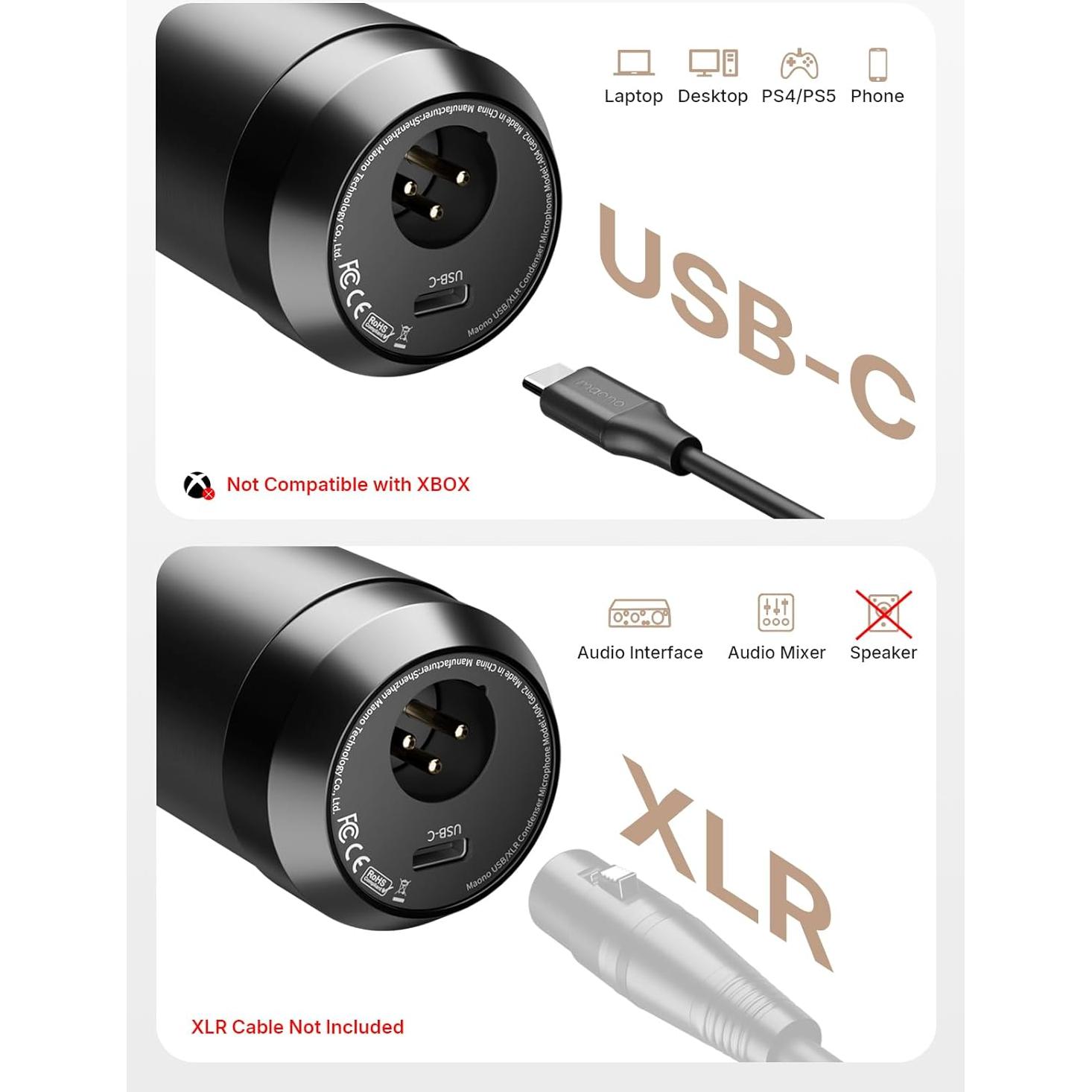 Micrófono de Condensador MAONO A04 Gen2 XLR/USB 192kHz