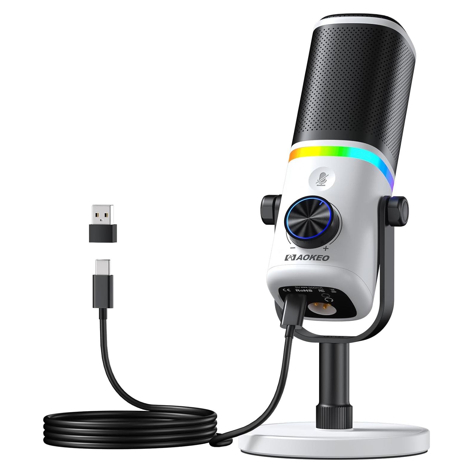 Micrófono Aokeo AK-10 USB/XLR Dinámico para PC con RGB