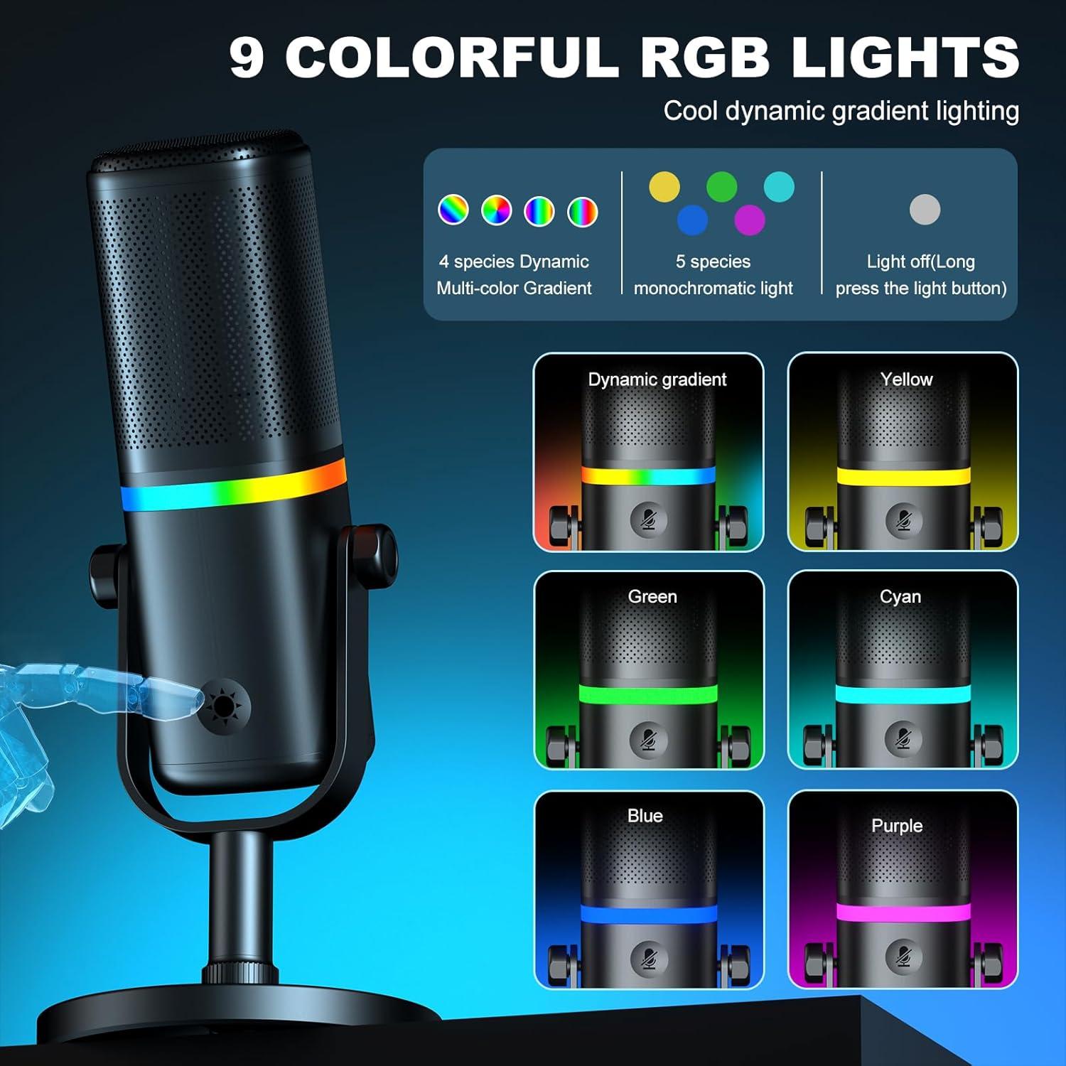 Micrófono Aokeo AK-10 USB/XLR Dinámico para PC con RGB