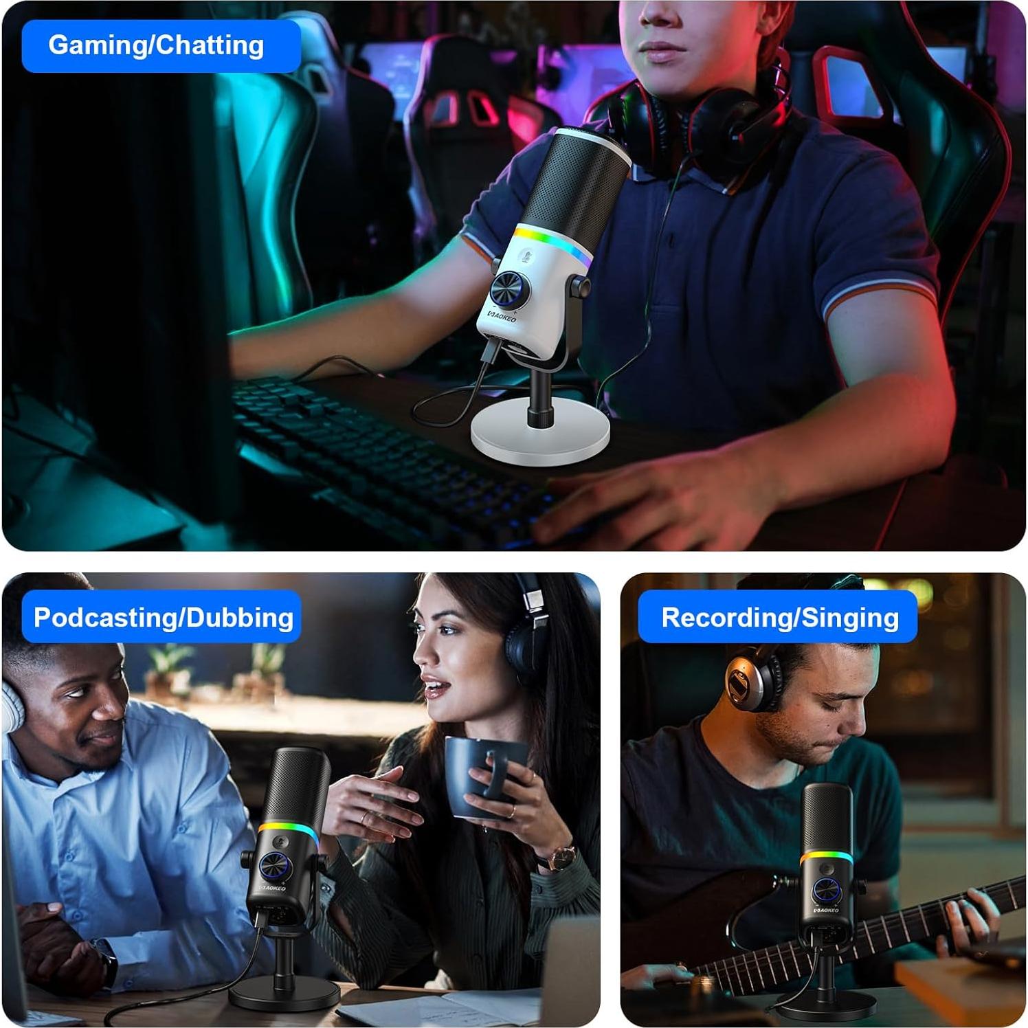 Micrófono Aokeo AK-10 USB/XLR Dinámico para PC con RGB