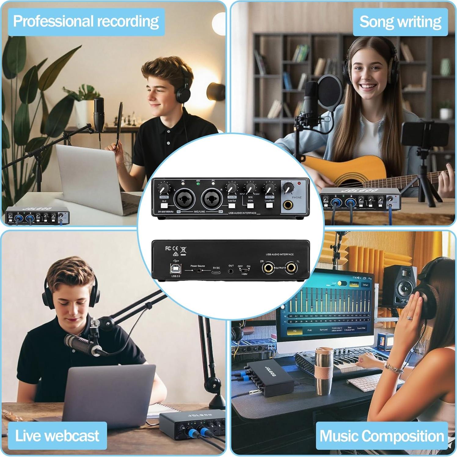 Interfaz de Audio USB 24-Bit/192kHz XLR para PC y Mac