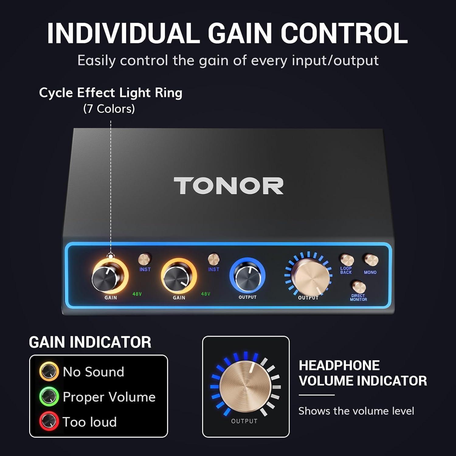 Interfaz de Audio TONOR TX510 USB 2 Canales XLR 6.35mm Negro