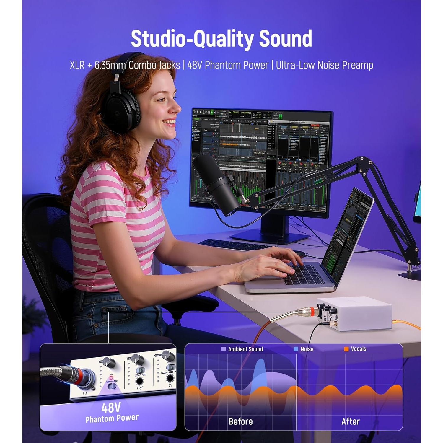 Interfaz de Audio USB C Synido Solo Plata 24bit 48kHz 48V