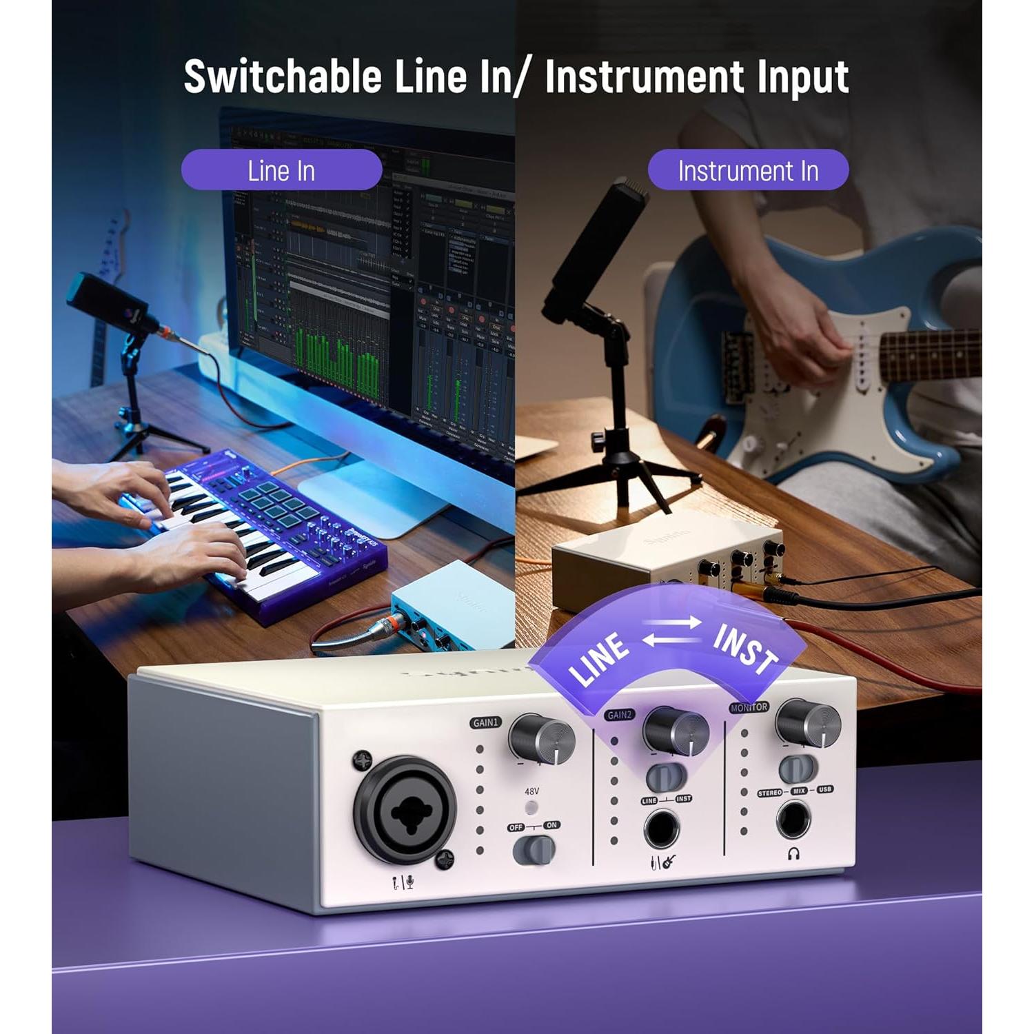 Interfaz de Audio USB C Synido Solo Plata 24bit 48kHz 48V