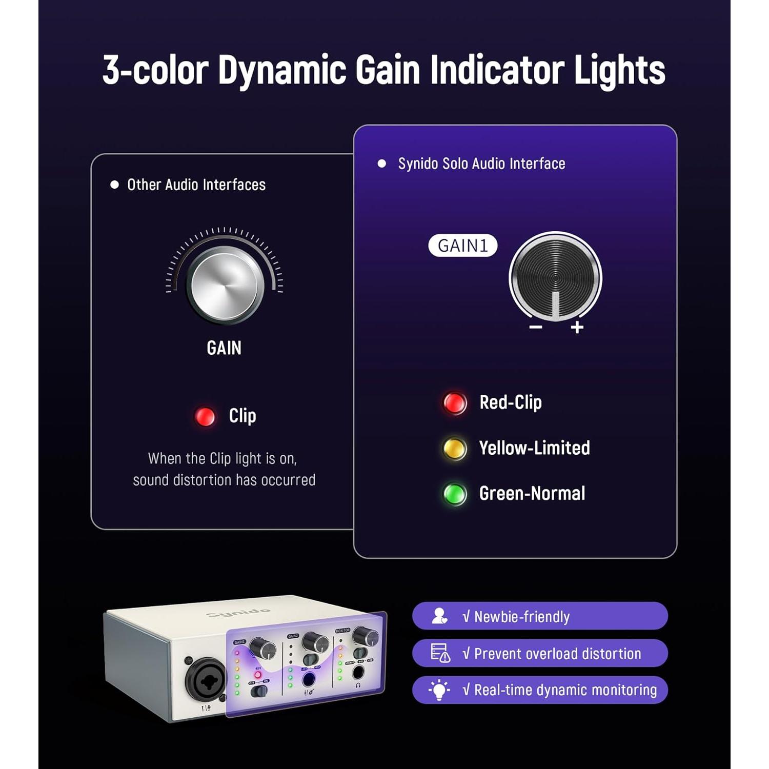 Interfaz de Audio USB C Synido Solo Plata 24bit 48kHz 48V