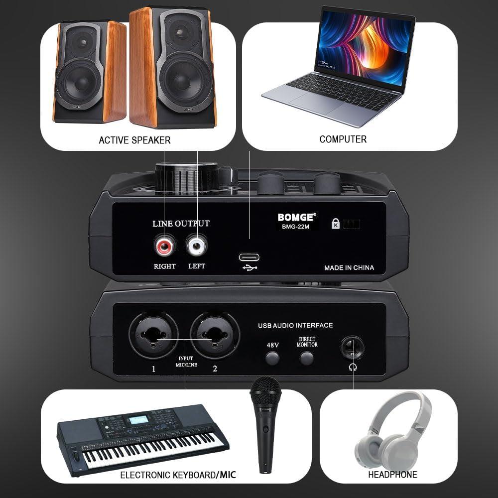 Interfaz de Audio USB BOMGE 22M con Phantom Power 48V