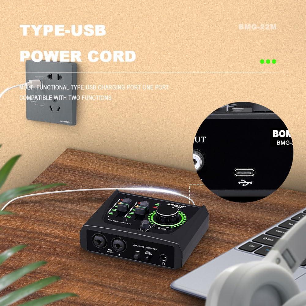 Interfaz de Audio USB BOMGE 22M con Phantom Power 48V