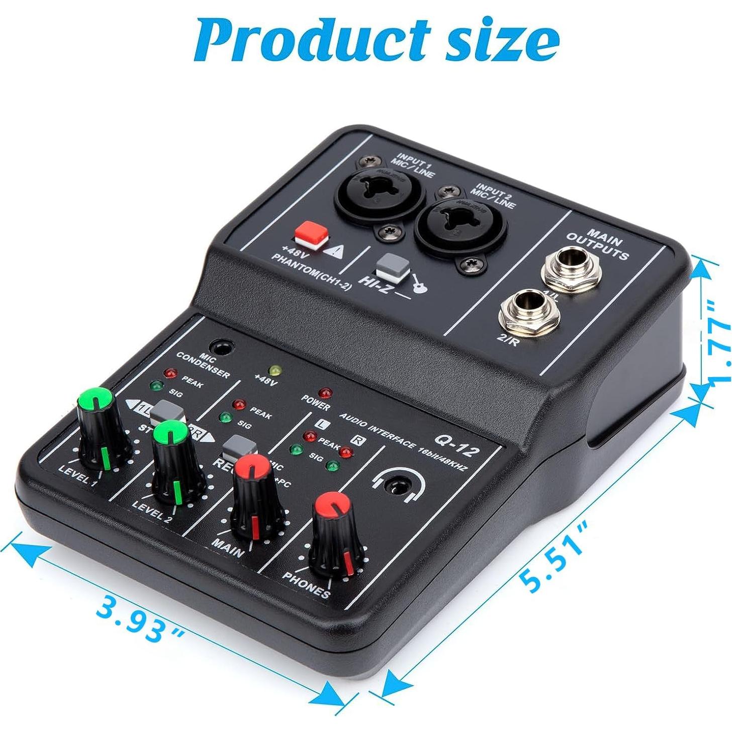 Interfaz de Audio USB TEYUN Q-12 con Alimentación Phantom 48V