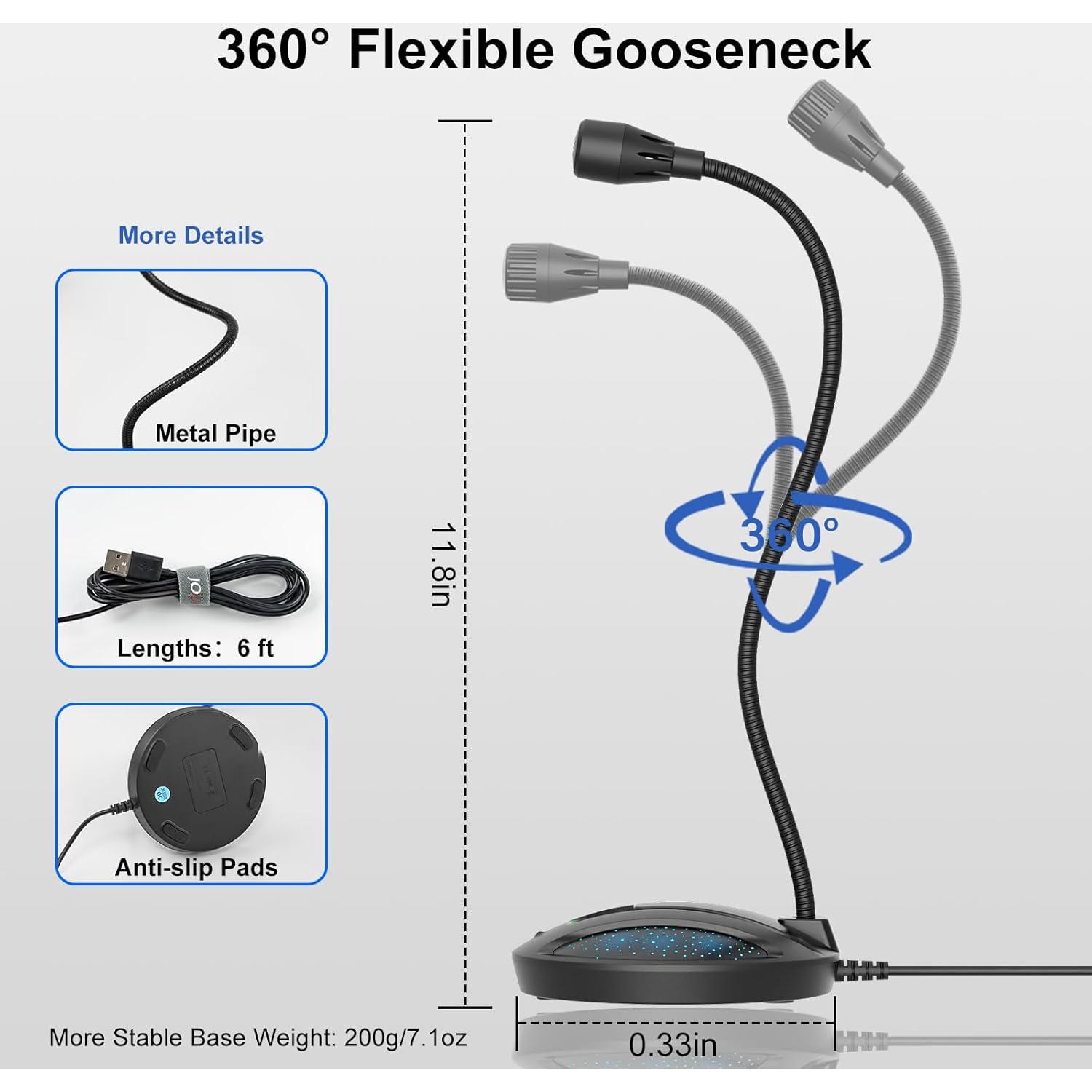 Micrófono USB CMOCIIY 605 con Cuello de Ganso y Cancelación de Ruido