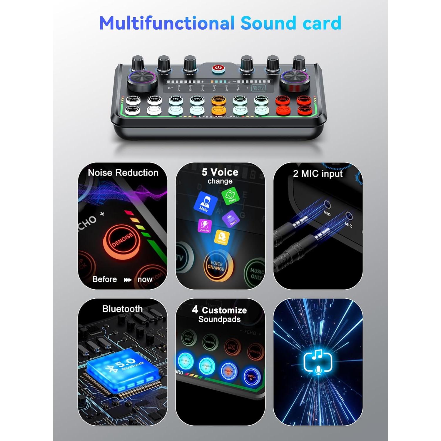 Interfaz de Audio USB SINWE P99 con Mezclador y Efectos