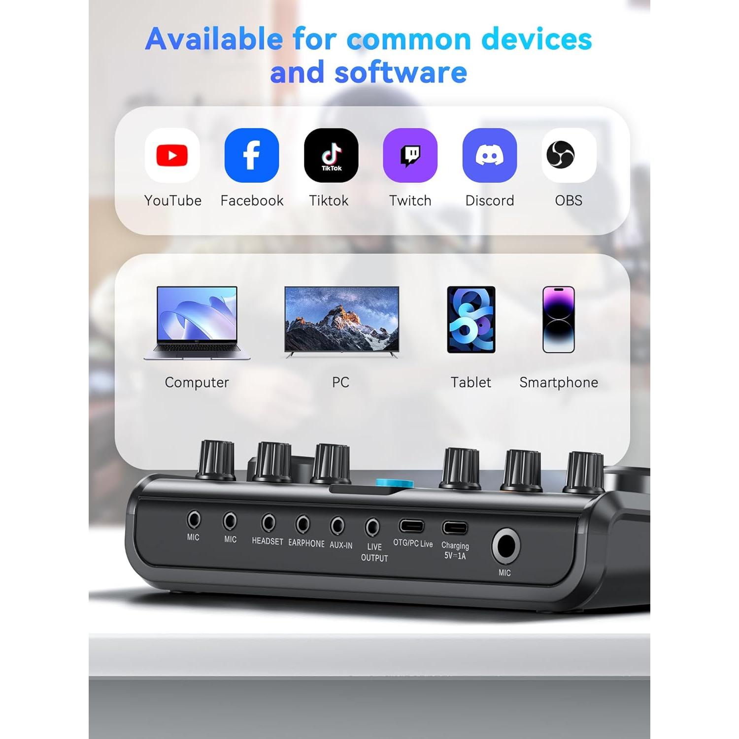 Interfaz de Audio USB SINWE P99 con Mezclador y Efectos