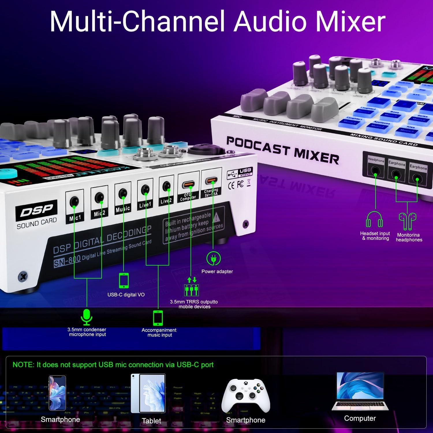 Mezclador de Audio Kaschun SN800 para Juegos y Streaming