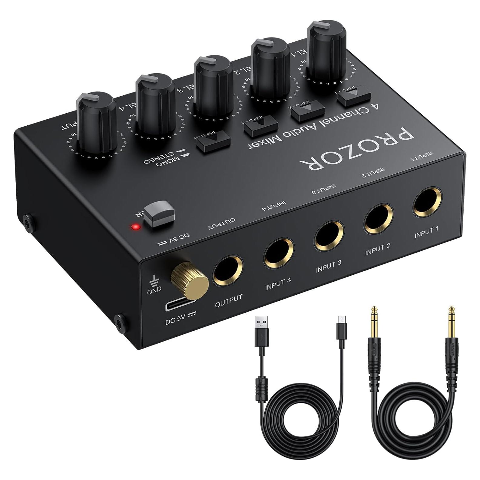 Mezclador de Audio PROZOR 4 Canales USB-C Compacto Bajo Ruido