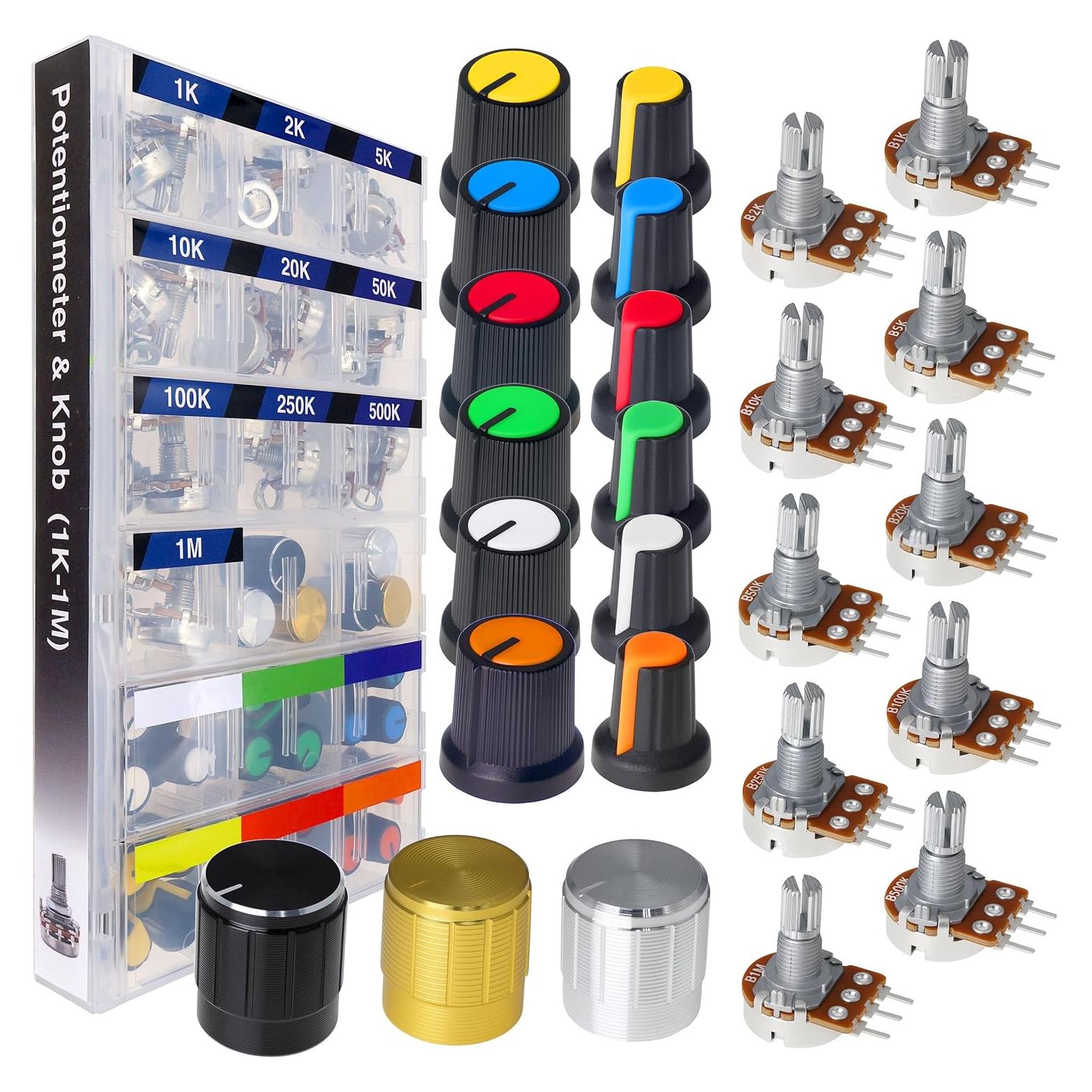 Kit de Potenciómetros 84pcs WH148 1K a 1M con Perillas