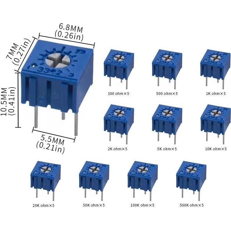 Kits de Potenciómetros Trimmer 50Pcs VANXY 100-500K ohm