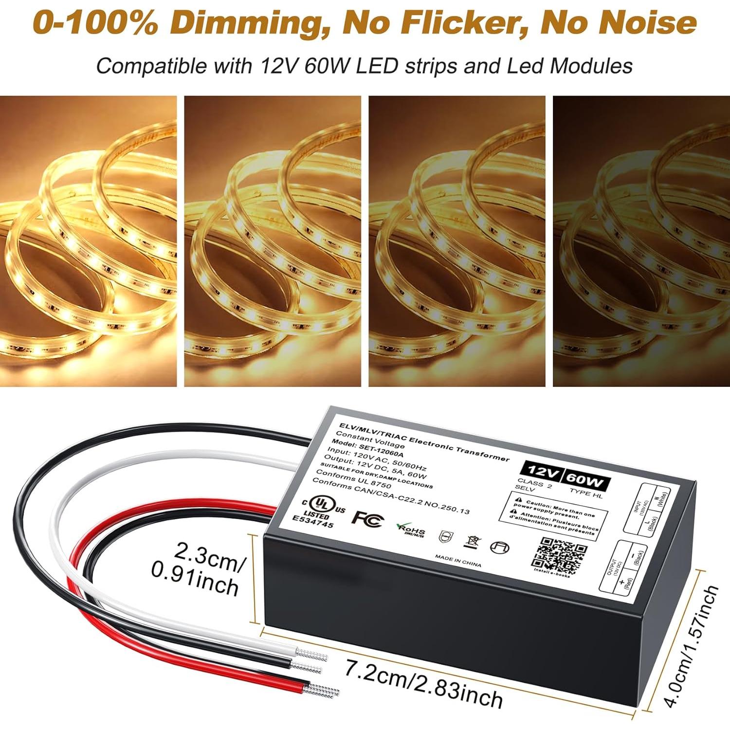 Transformador LED regulable 12V 60W Triac ELV/MLV Adapter-universe