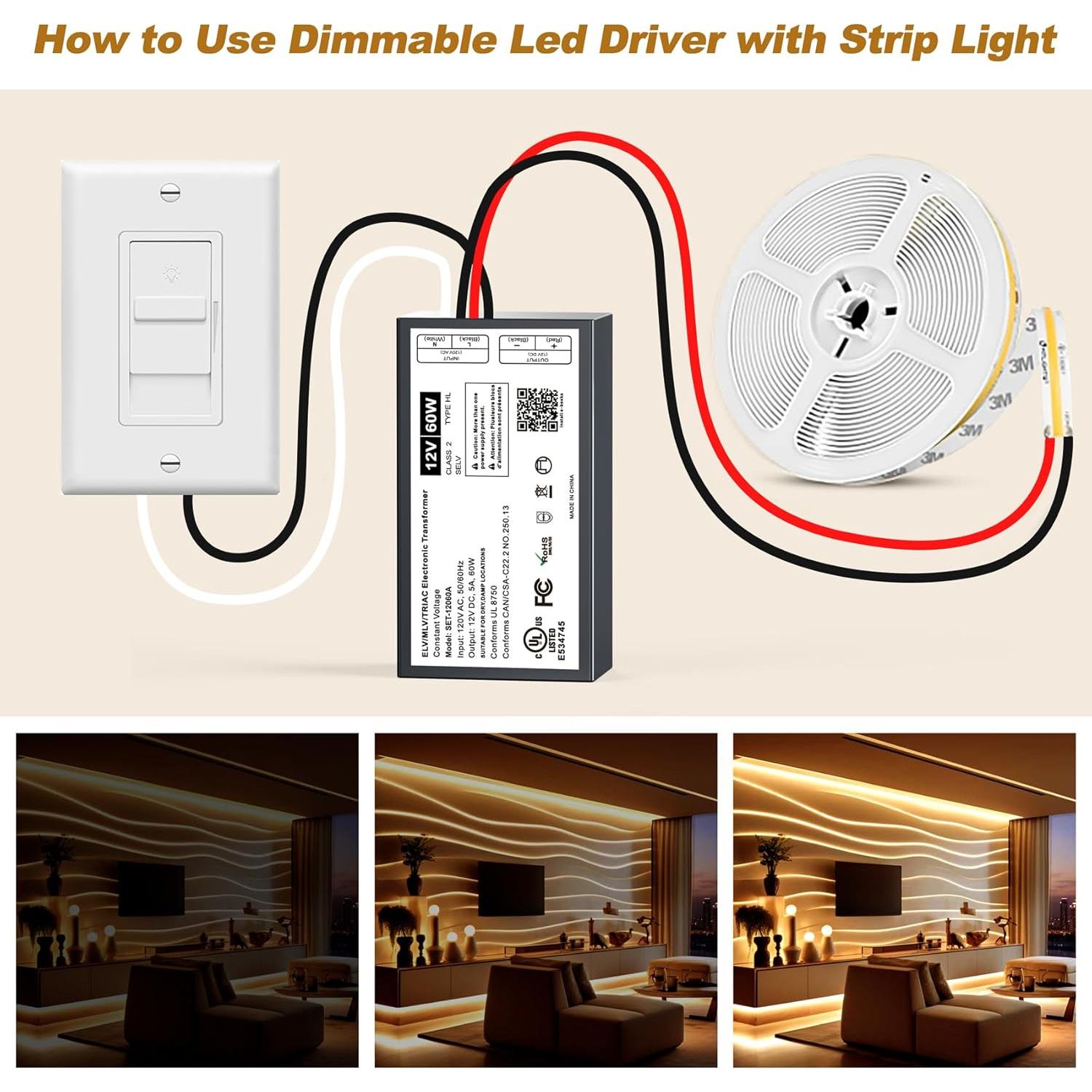 Transformador LED regulable 12V 60W Triac ELV/MLV Adapter-universe
