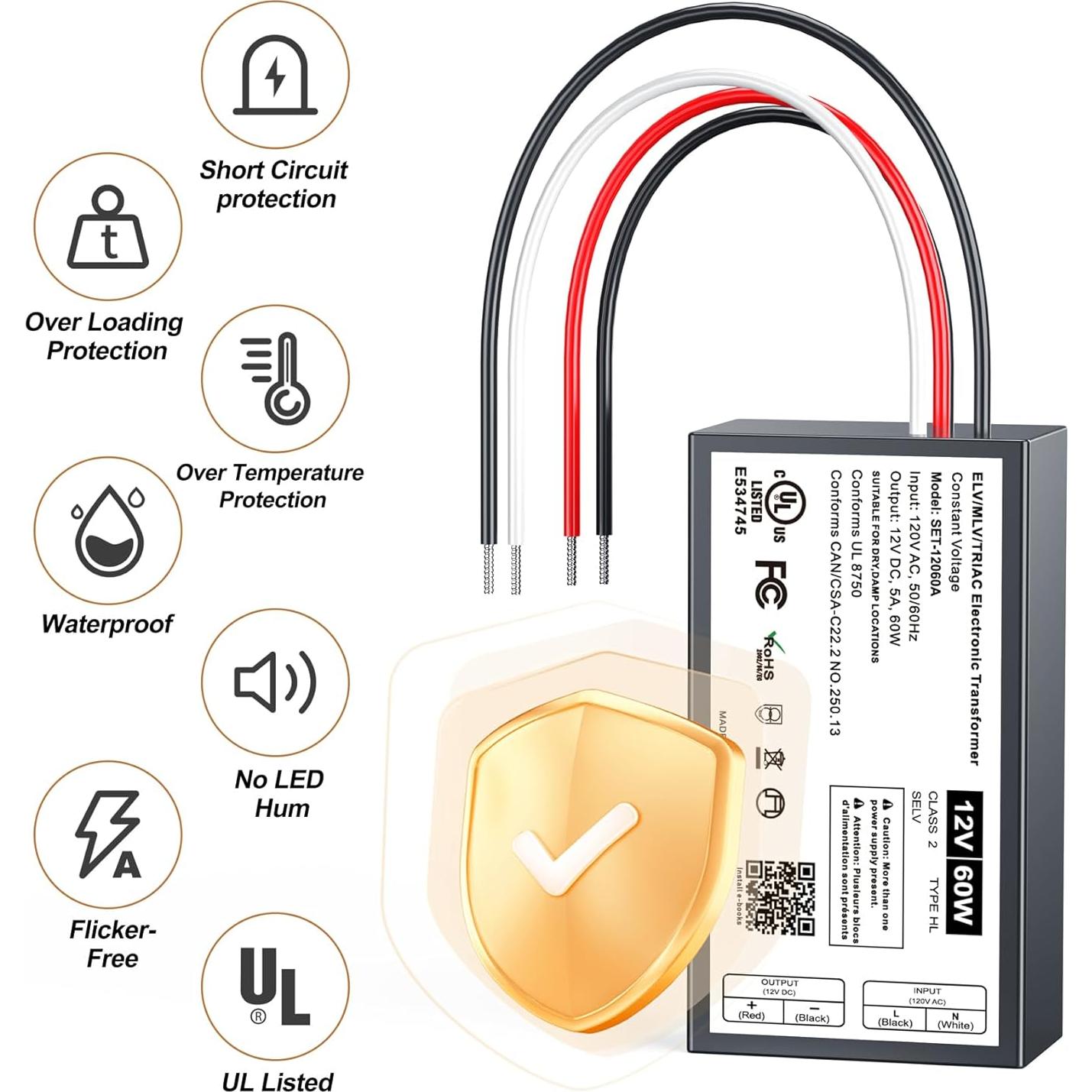 Transformador LED regulable 12V 60W Triac ELV/MLV Adapter-universe