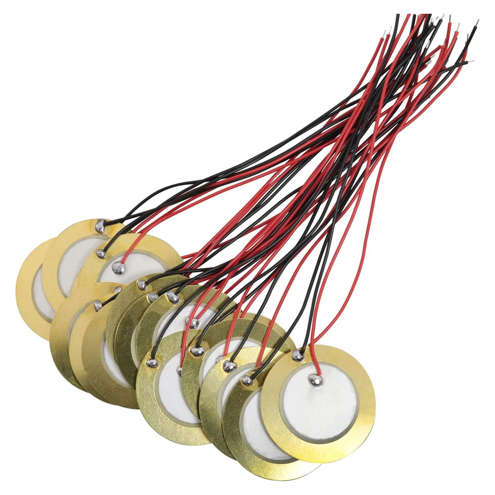 16 Discos Piezo 27mm con Cables para Guitarra y Batería