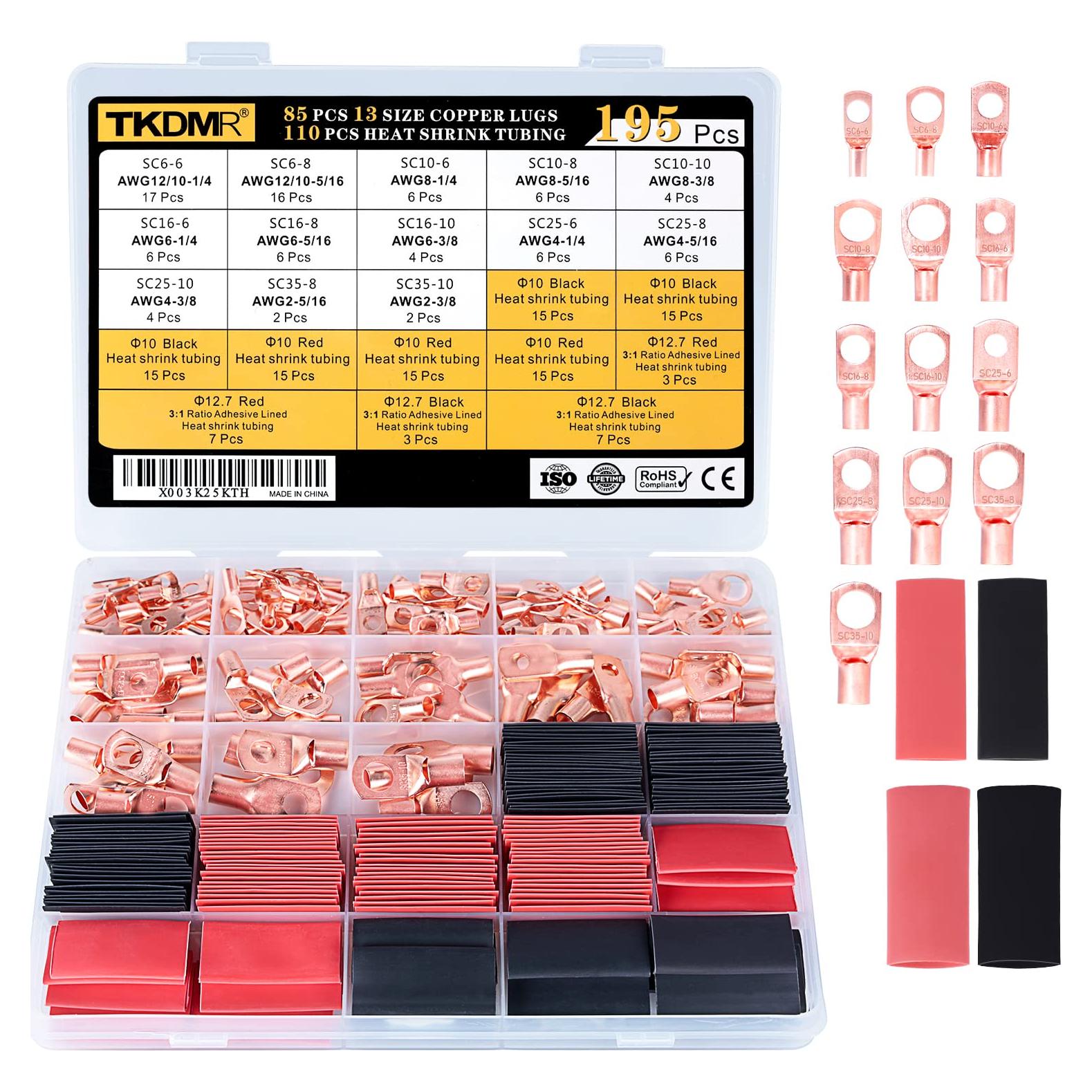 Kit de Terminales de Cobre TKDMR 195 Pcs con Termocontracción