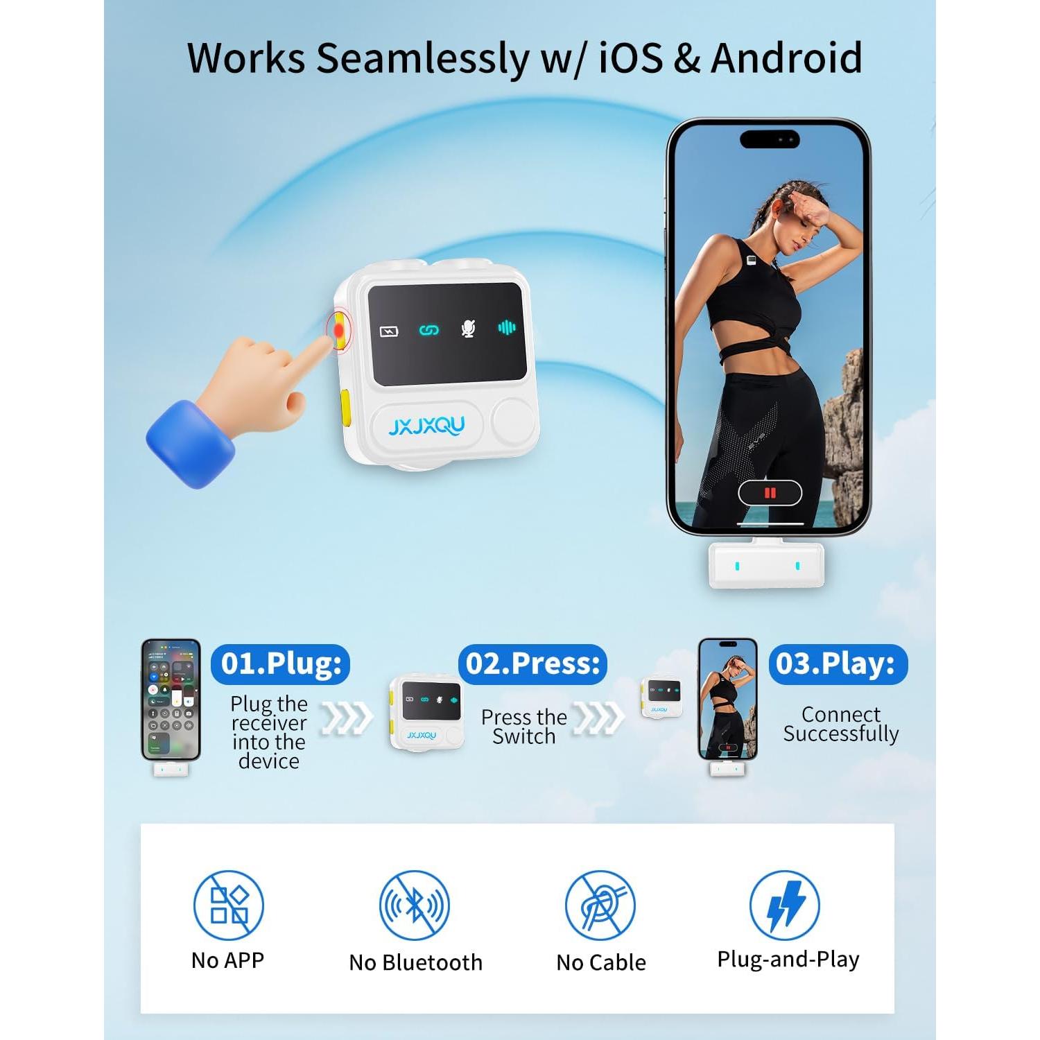 Micrófono Inalámbrico JXJXQU para iPhone/Android 30H Batería