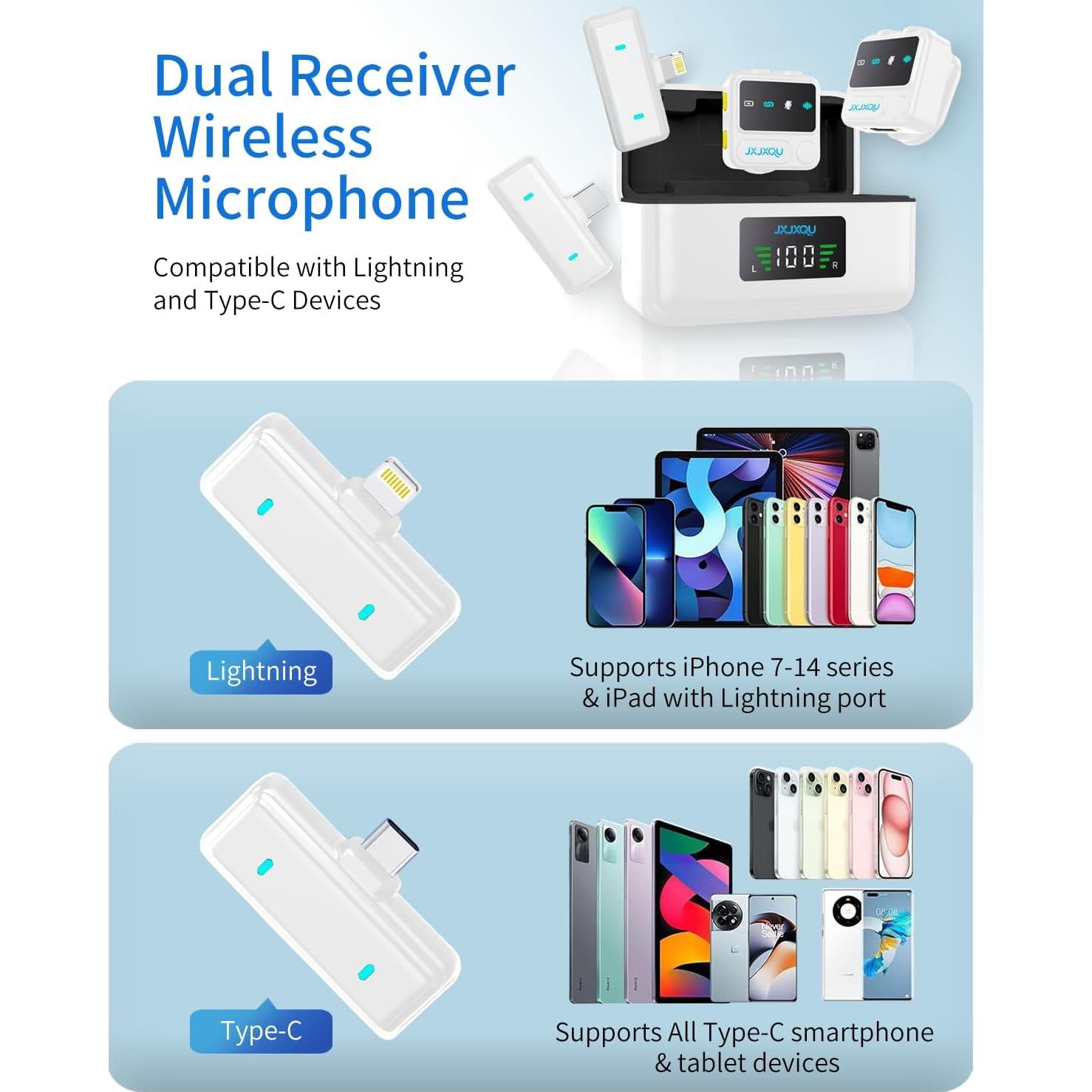 Micrófono Inalámbrico JXJXQU para iPhone/Android 30H Batería