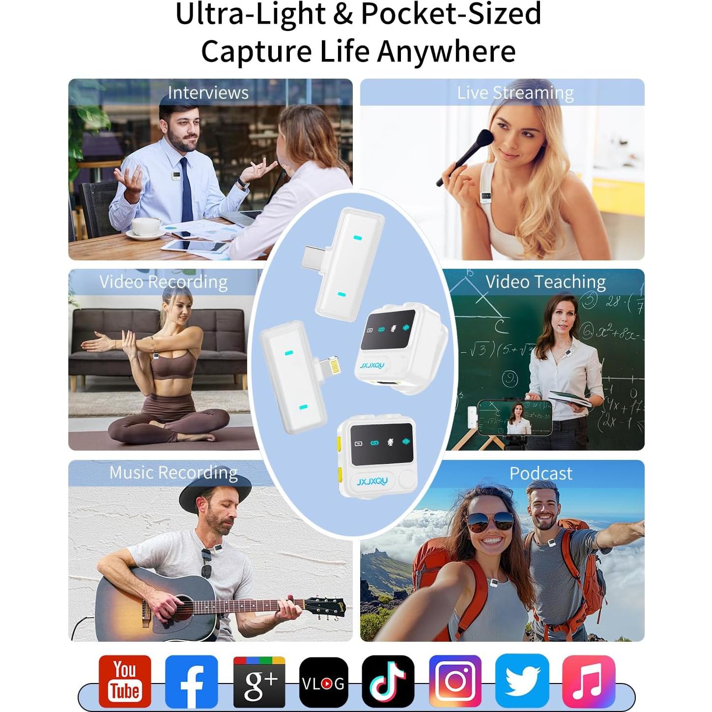 Micrófono Inalámbrico JXJXQU para iPhone/Android 30H Batería