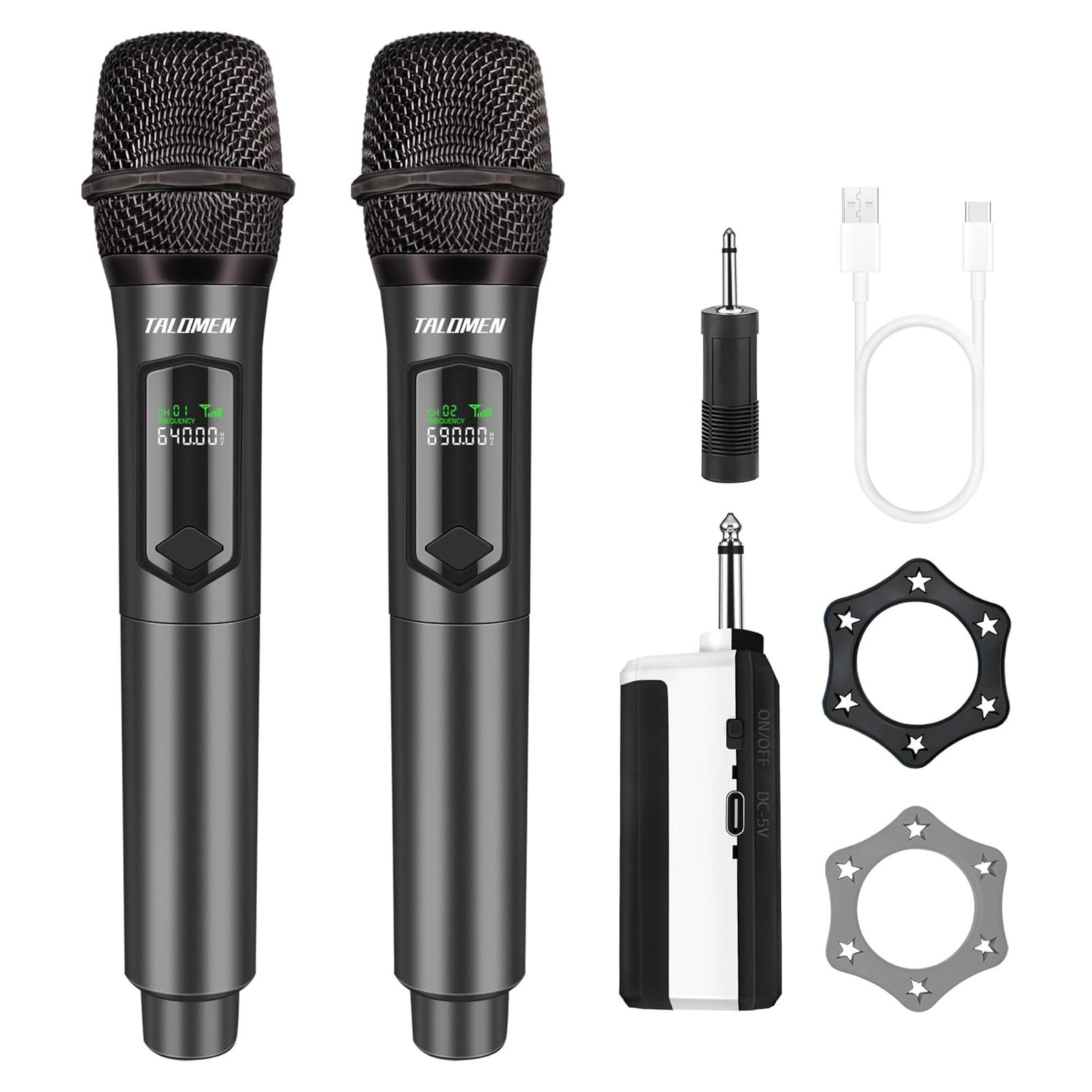 Micrófono Inalámbrico Talomen K60-2, 50m, Karaoke, Boda, DJ