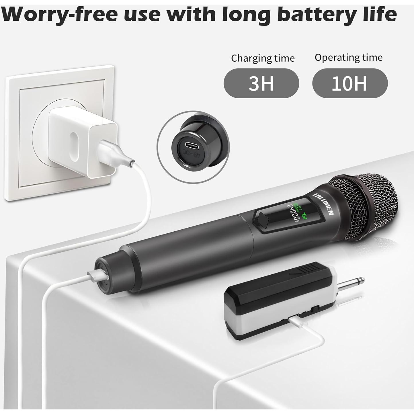 Micrófono Inalámbrico Talomen K60-2, 50m, Karaoke, Boda, DJ