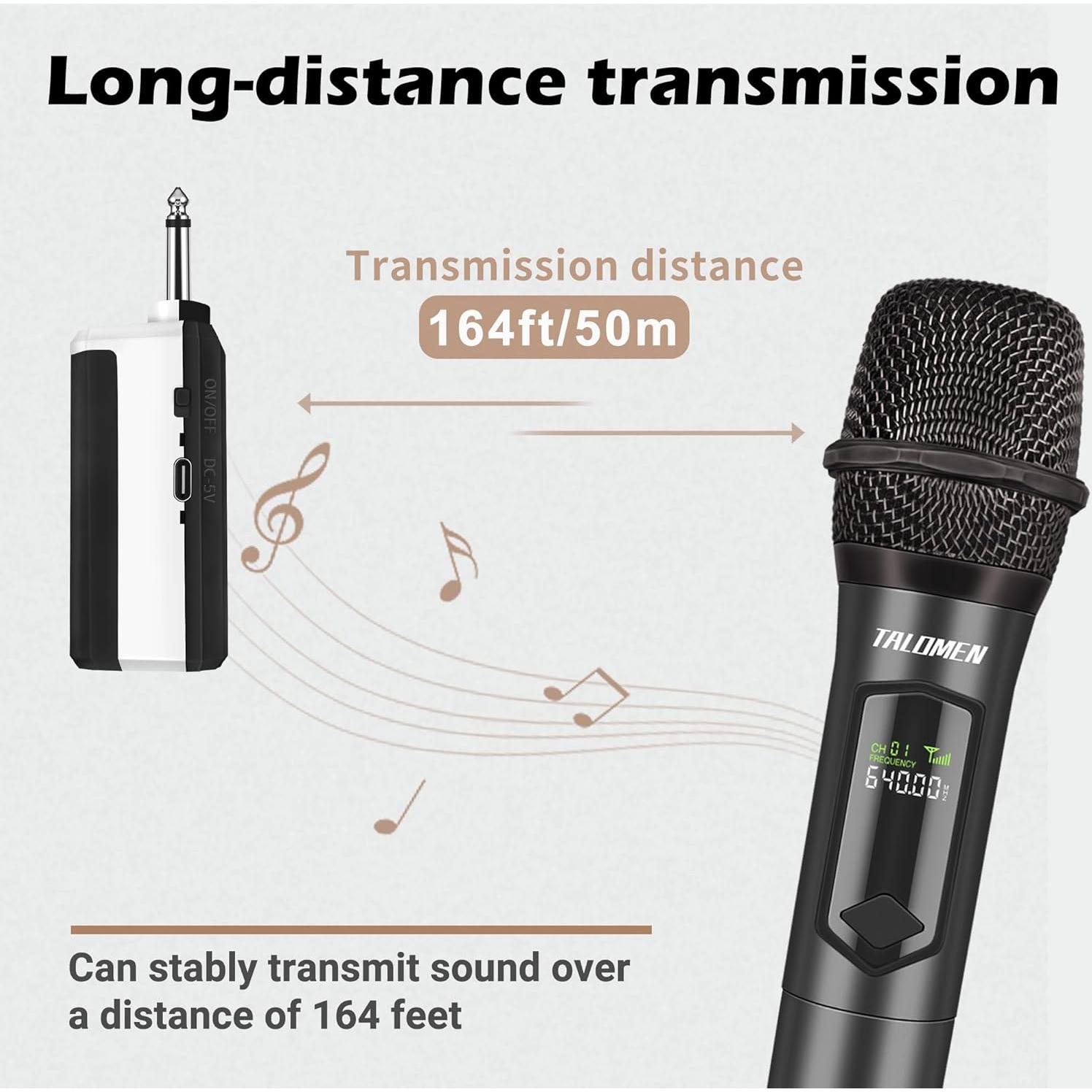 Micrófono Inalámbrico Talomen K60-2, 50m, Karaoke, Boda, DJ