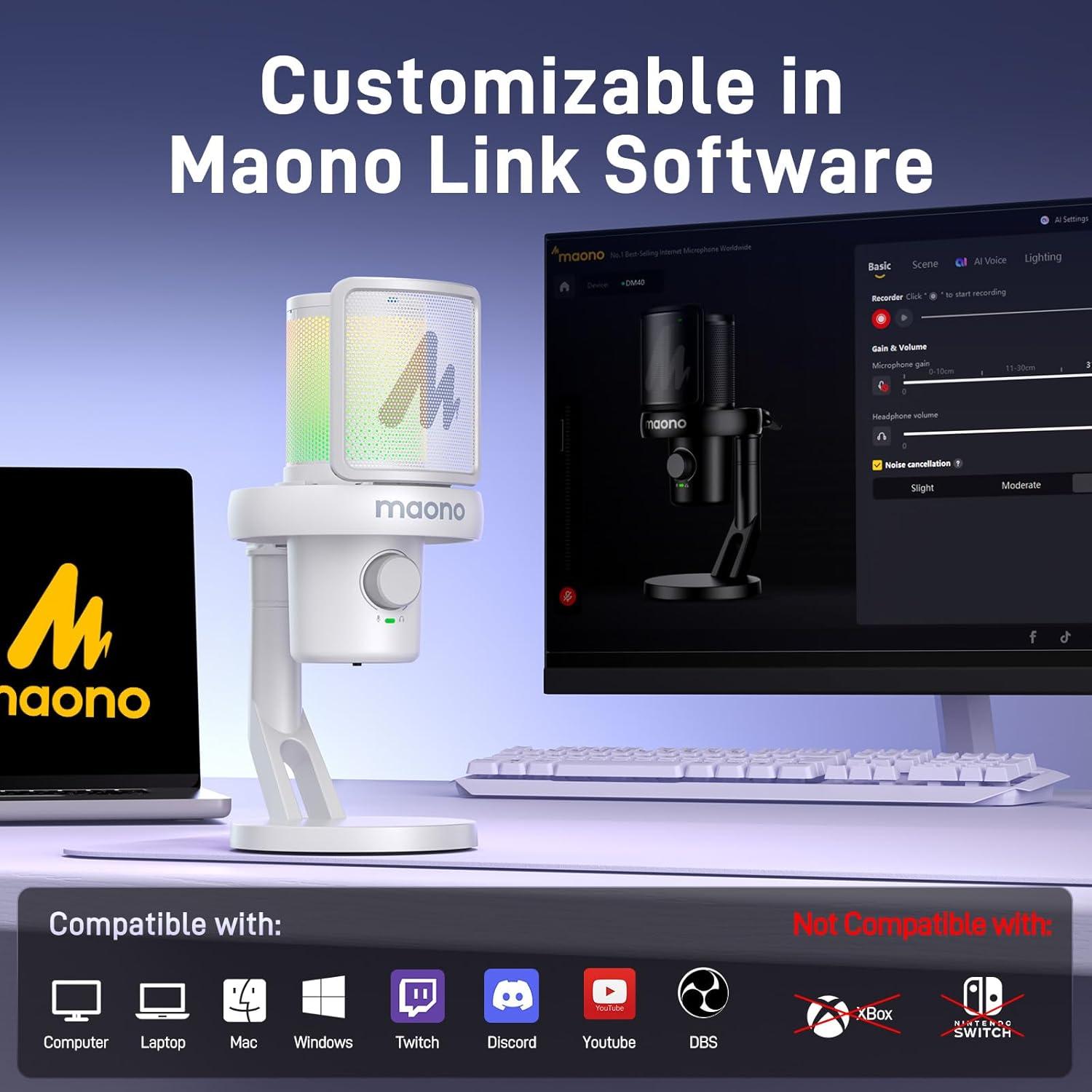 Micrófono Inalámbrico MAONO DM40 para PC, USB, Cancelación de Ruido