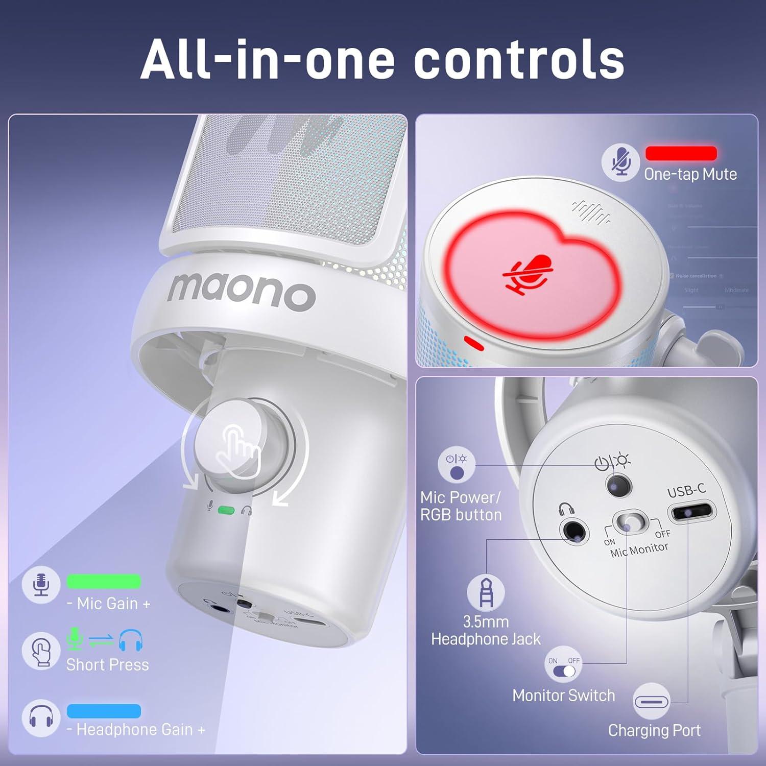 Micrófono Inalámbrico MAONO DM40 para PC, USB, Cancelación de Ruido