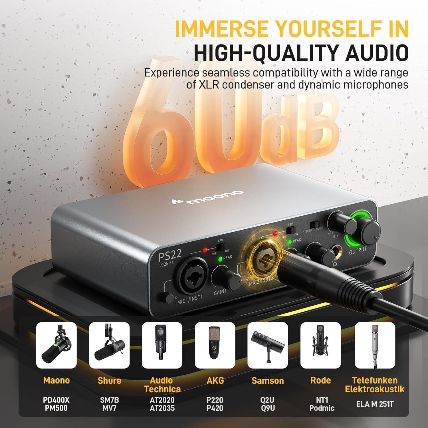 Interfaz de audio USB Maono PS22 24bit/192kHz para PC