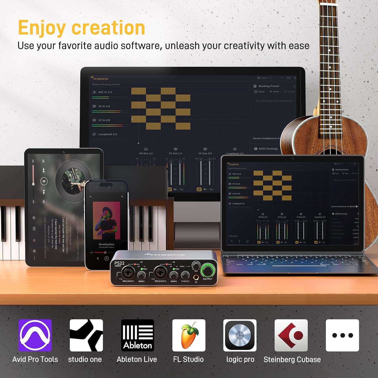 Interfaz de audio USB Maono PS22 24bit/192kHz para PC