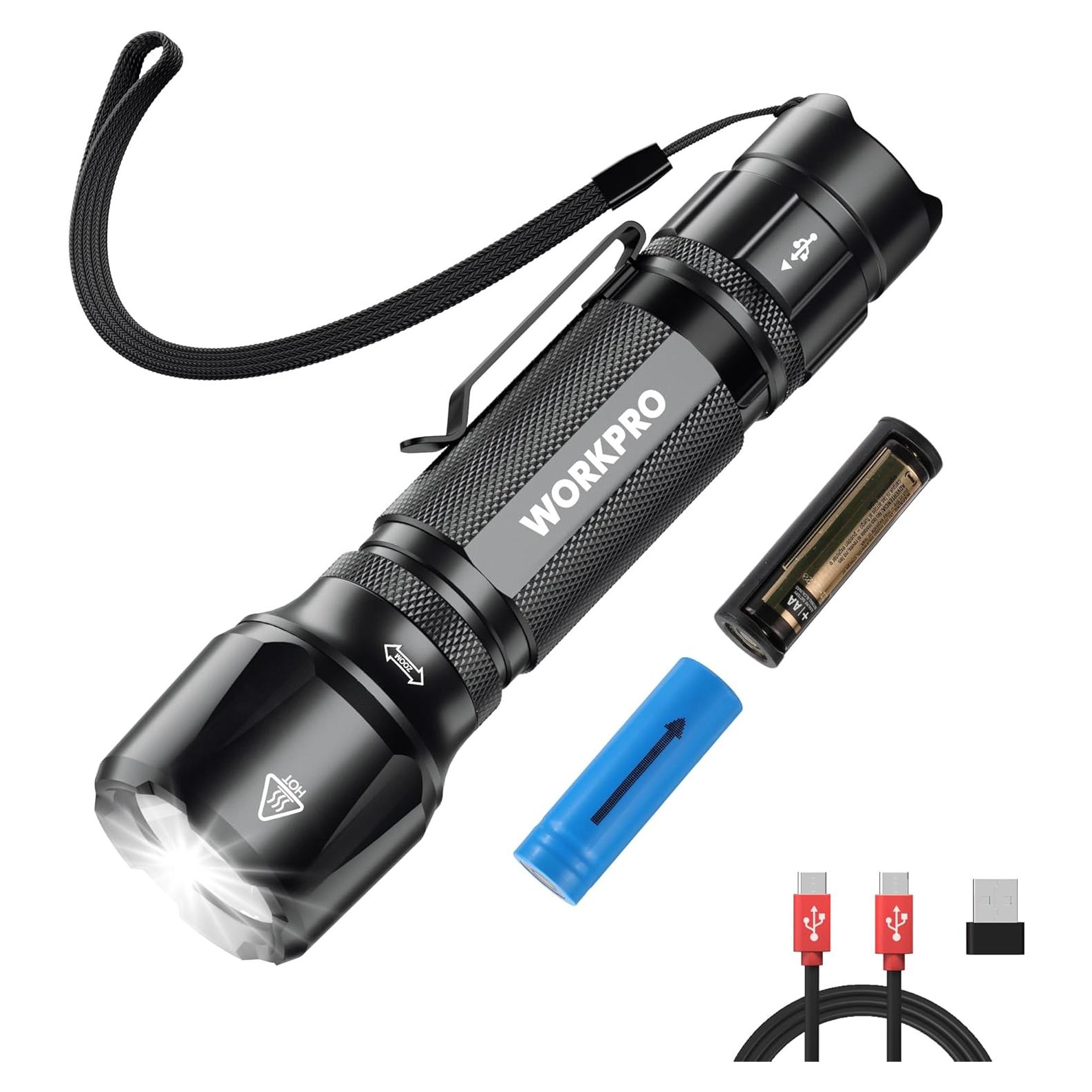 Linterna Táctica WORKPRO 1200LM Recargable Mini EDC 12.4cm