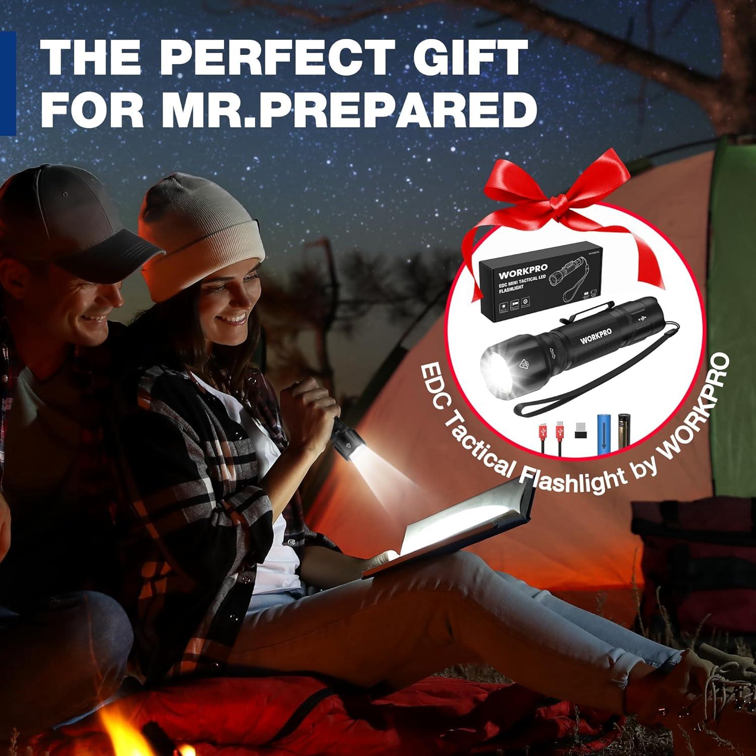 Linterna Táctica WORKPRO 1200LM Recargable Mini EDC 12.4cm