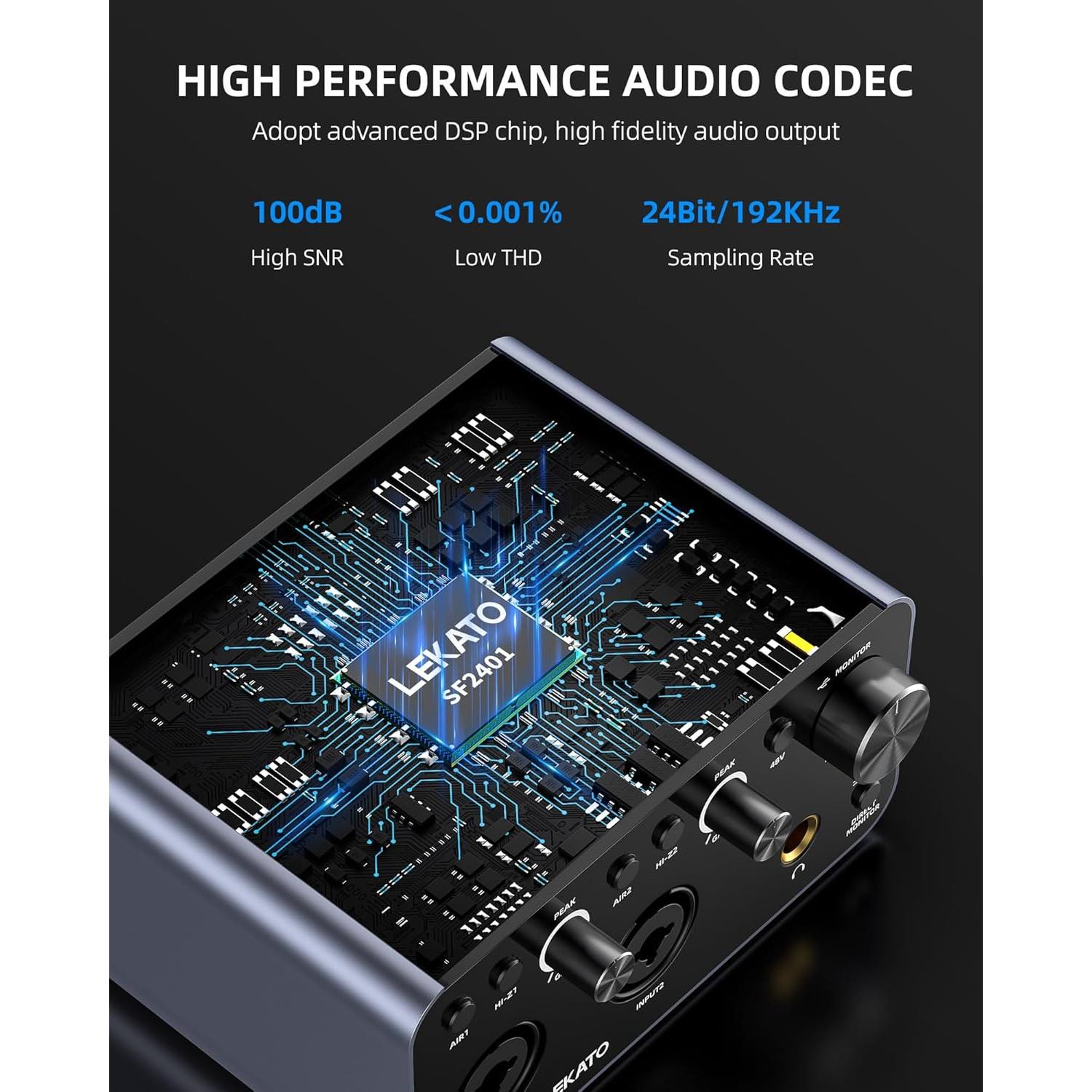 Interfaz de Audio USB LEKATO SF2401 24 bits/192kHz XLR