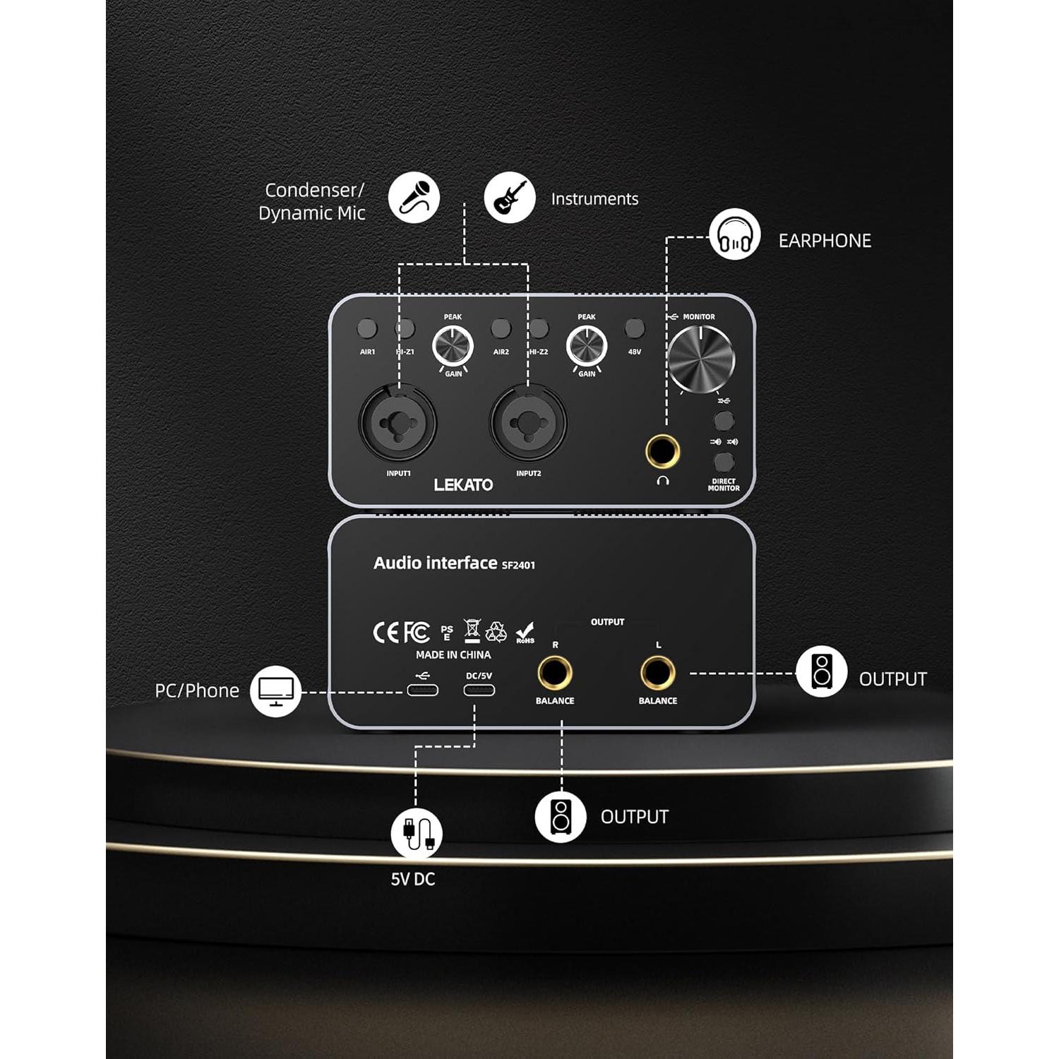 Interfaz de Audio USB LEKATO SF2401 24 bits/192kHz XLR