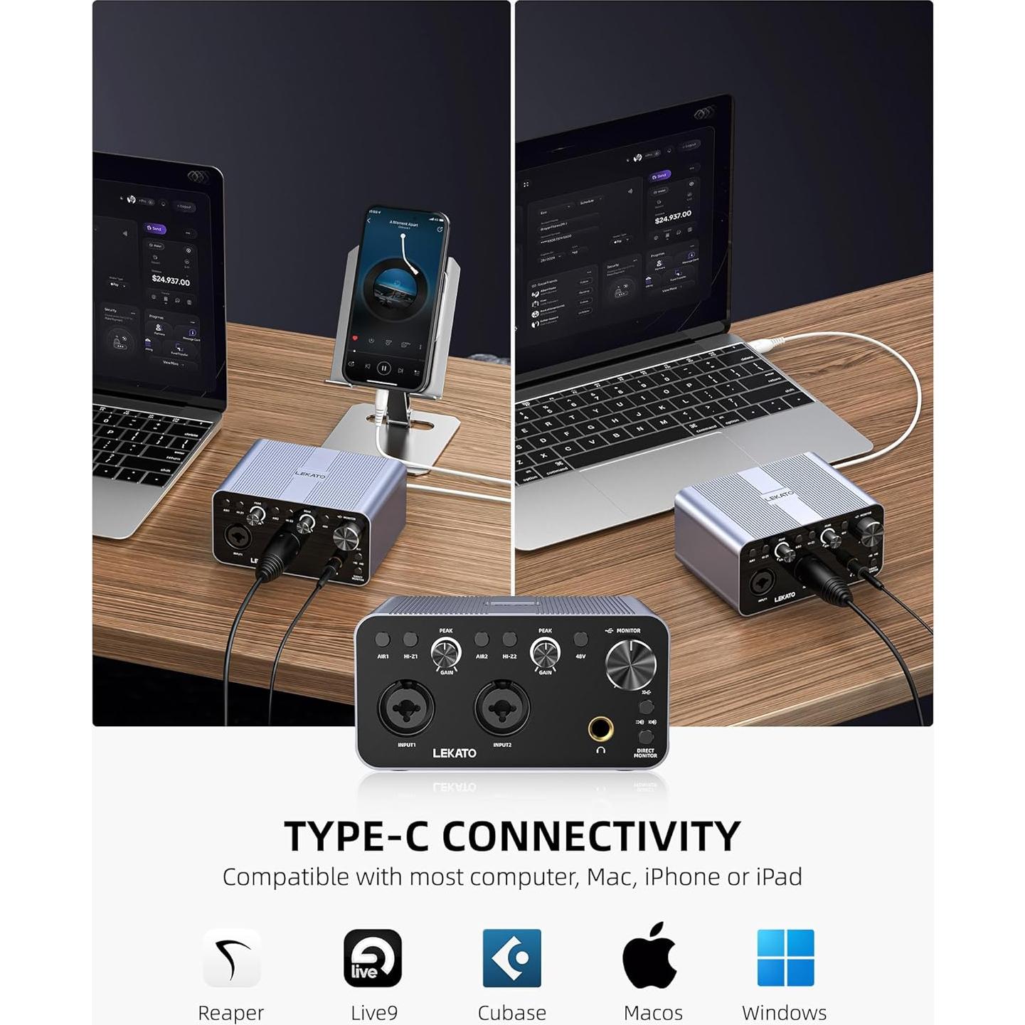 Interfaz de Audio USB LEKATO SF2401 24 bits/192kHz XLR