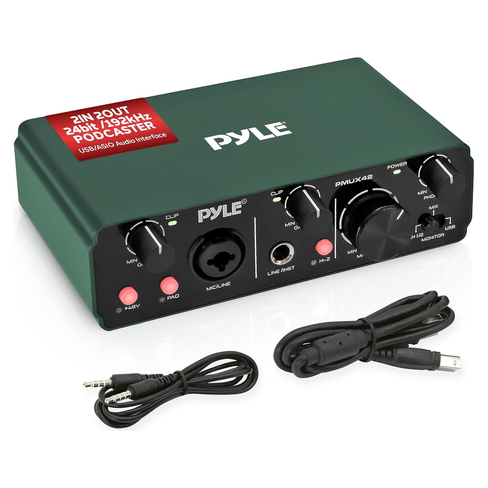 Interfaz de Audio USB Pyle PMUX42 - 2 Entradas 2 Salidas, 48V Phantom