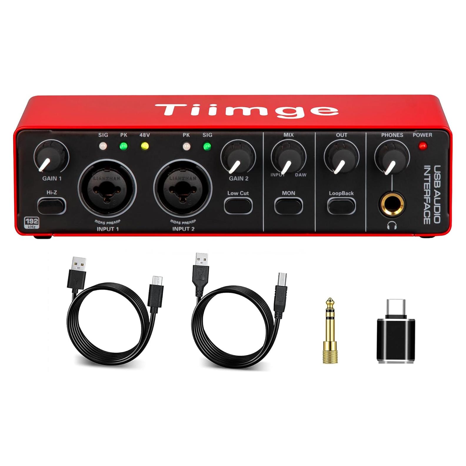 Interfaz de Audio USB 2x2 Tiimge 24Bit/192kHz Phantom 48V