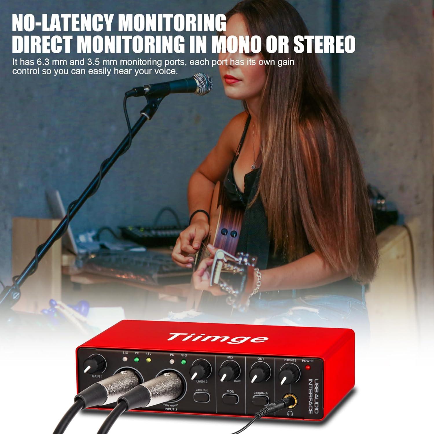 Interfaz de Audio USB 2x2 Tiimge 24Bit/192kHz Phantom 48V