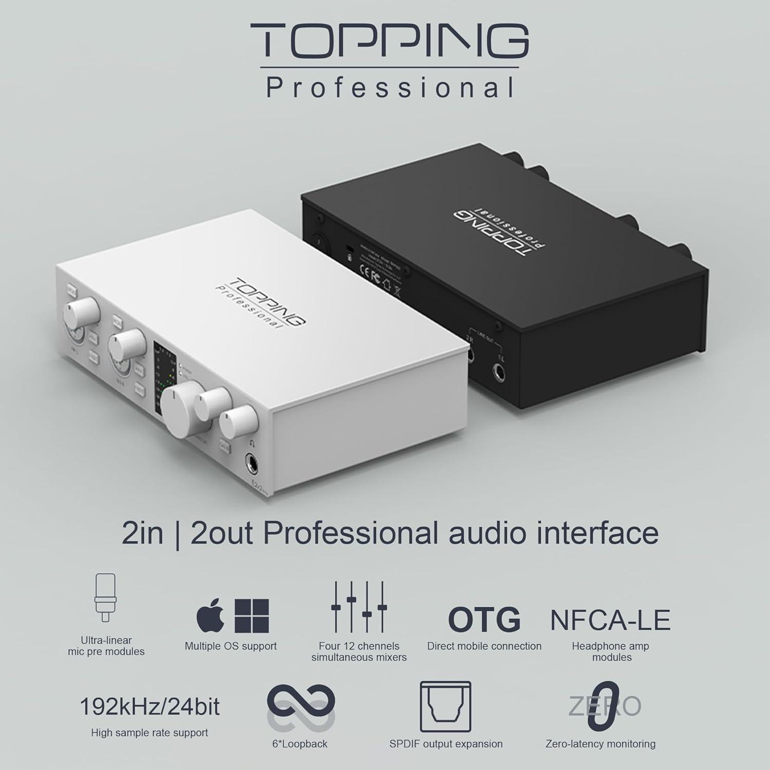 Interfaz de Audio USB Topping E2x2 OTG 192kHz/24bit - Preamplificador y Amplificador