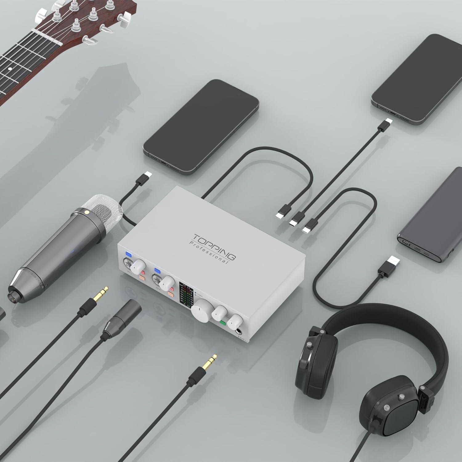 Interfaz de Audio USB Topping E2x2 OTG 192kHz/24bit - Preamplificador y Amplificador