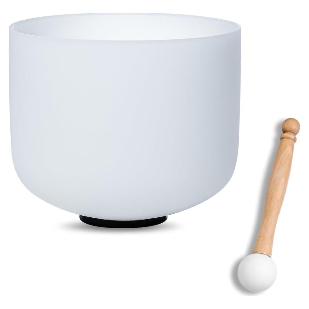 Tazón de Cuarzo Cantante CALM CLANG 17.78 cm Nota B Blanco con Martillo