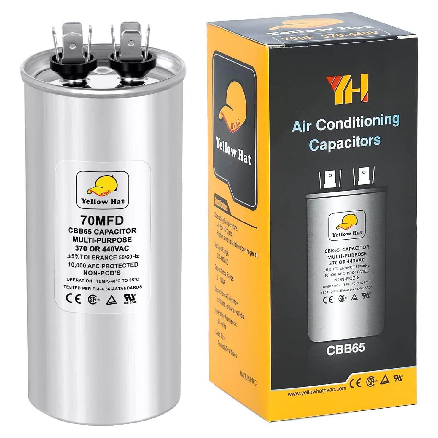 Condensador Redondo 70uF HVAC YELLOW HAT 370/440V Multiusos