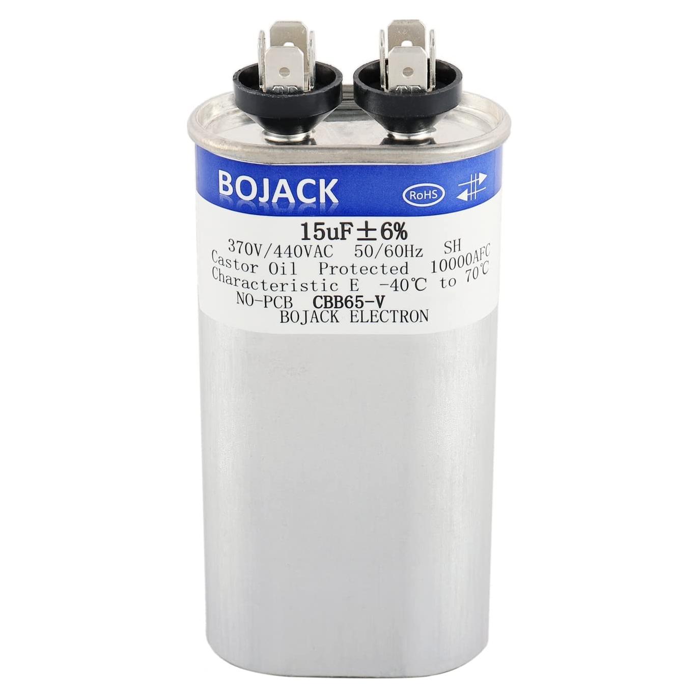 Capacitor BOJACK 15 uF 370V/440V Ovalado para Motor AC