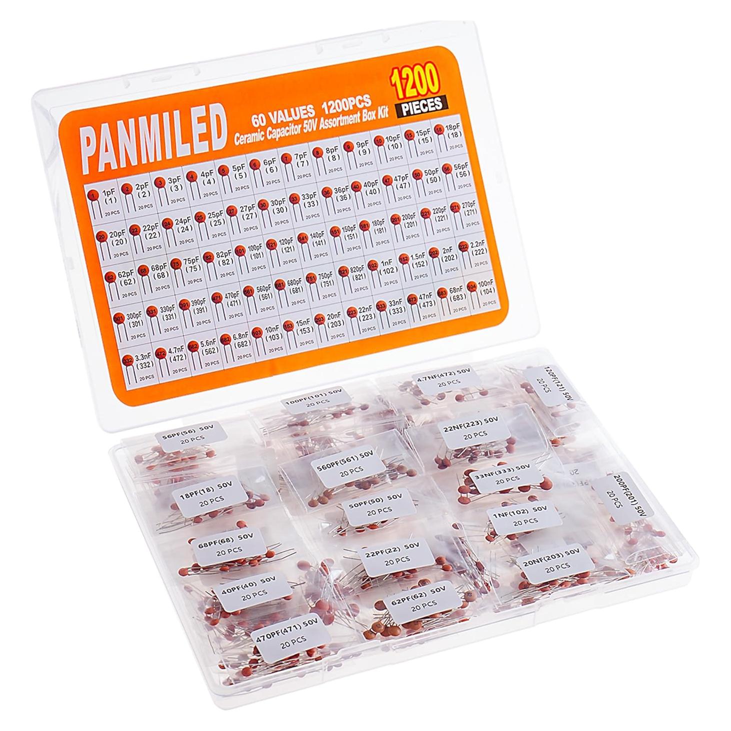 Kit de Capacitores Cerámicos 60 Valores 1200 Piezas 50V PANMILED