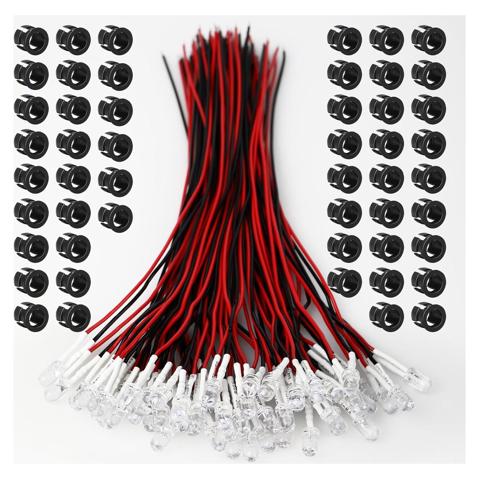 Diodos LED Pre Cableados 12V 5MM OWOFYDR - 50 Pcs Blancos